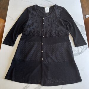 Zoe Button Up Cardigan Womens Size Medium Black Lagenlook Workwear Knit Crochet